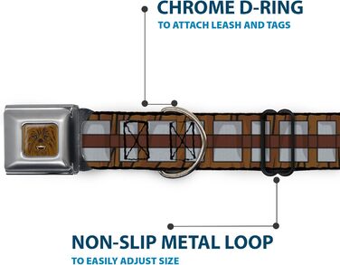 Нашийник для собак Зоряні війни, Чубакка, з ремінною застібкою, коричнево-сірий, 45.7-81.3 см, ширина 3.8 см, великий розмір