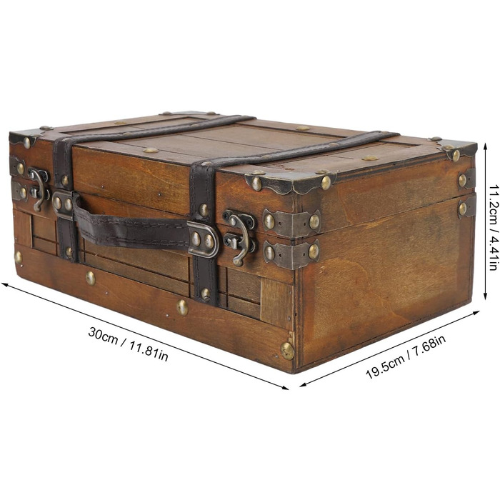 Вінтажна дерев&39яна валіза, ретро дерев&39яна скриня для зберігання, скриня зі шкіряною ручкою в античній бронзі та класичному дизайні, ідеально підходить для декору дому та сувенірів (мала)