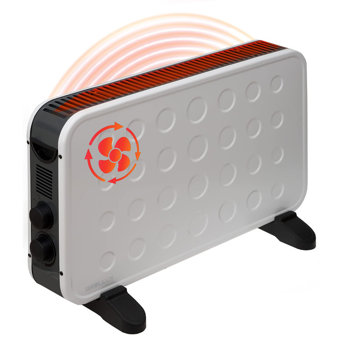 Електричний обігрівач Brollux WT2K 2000 Вт з вентилятором, портативний обігрівач, електричний радіатор, конвекторний обігрівач, 2-ступінчастий термостат, білий, турбо білий, турбовентилятор