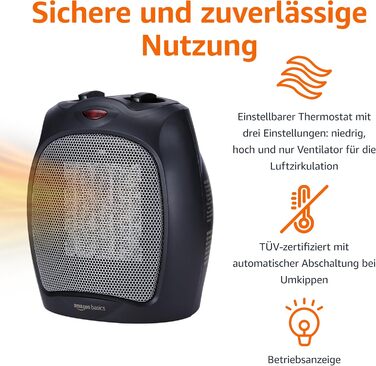 Керамічний паркувальний обігрівач Storeo Basics, 1800 Вт, з регульованим термостатом - чорний, без коливань
