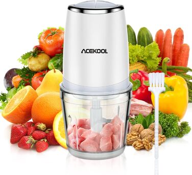 Кухонний електричний подрібнювач Acekool, мультиподрібнювач цибулі потужністю 300 Вт зі скляним контейнером 600 мл, подрібнювач овочів, електричний блендер, мультиподрібнювач - 2 рівня швидкості - BC7