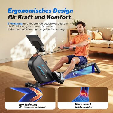 Складаний домашній гребний тренажер MERACH, магнітний, тихий гребний тренажер з ексклюзивним додатком, покращеними та подовженими напрямними рейками для більшої свободи рухів, ручне регулювання R15B2 (класичний)