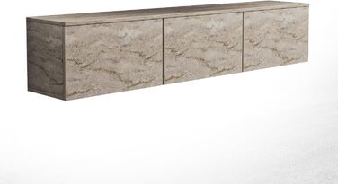 Стильна тумба під телевізор із можливістю настінного кріплення, травертин-мармурове покриття, 160 см x 35 см x 32 см 100 меламінове покриття, товщина 18 мм Кілька полиць для сучасних віталень