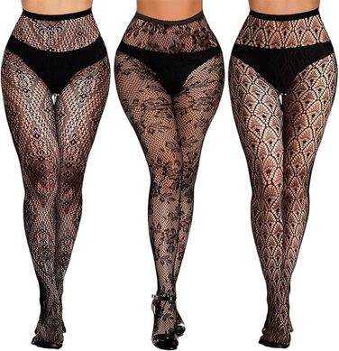 Жіночі мереживні колготки SNDE, чорні, еластичні, універсальний розмір,  3 пари
