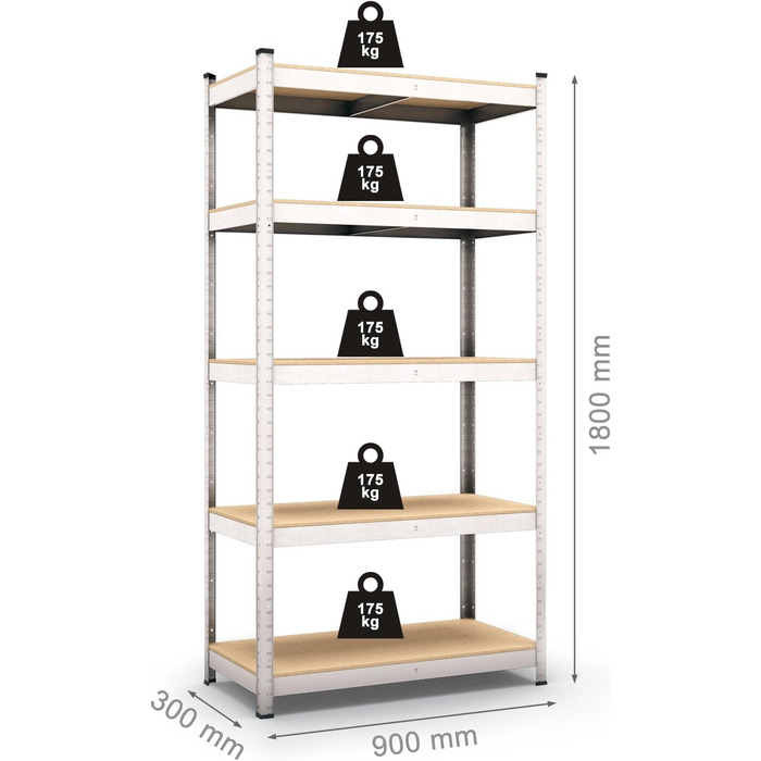Стелаж Panorama24, стелаж для зберігання, стелаж для підвалу, стелаж без болтів, стелаж для майстерні, надміцний стелаж, 180 x 90 x 30 см (Ш/В/Г), 875 кг
