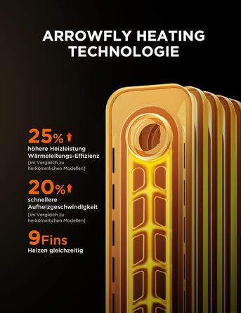 Масляний радіатор Midea, портативний електричний обігрівач потужністю 2000 Вт з 9 ребрами, поворотною ручкою керування та регульованим термостатом, 3 режими нагріву, захист від перекидання та перегріву, надзвичайно тихий для офісу та дому 9 ребер Поворотн