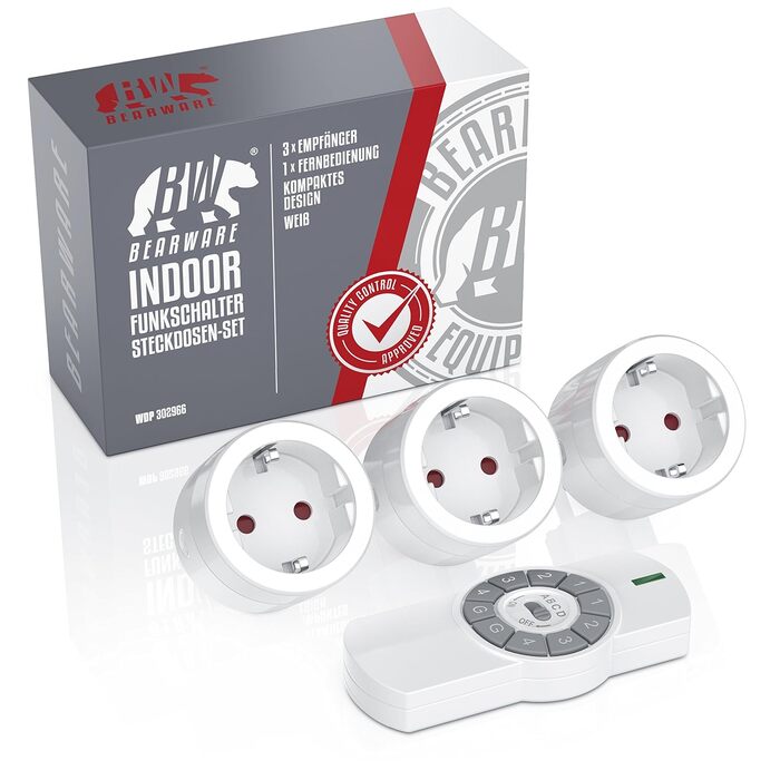 Набір бездротових розеток з дистанційним керуванням, набір з 3 шт. для використання в приміщенні, розумні вилки з дистанційним керуванням, світлодіодний дисплей стану, вбудований захист від дотику, 3680 Вт