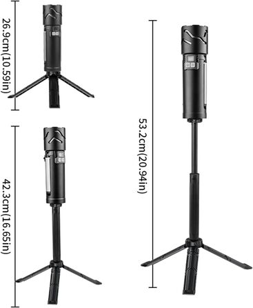Телескопічний кемпінговий ліхтарик LIXADA, акумуляторний ліхтарик, світлодіодний багатофункціональний кемпінговий ліхтарик ємністю 5500 мАг, наметовий ліхтарик зі штативом, висувний складаний підвісний ліхтарик для походів, риболовлі, подорожей (чорний) 0