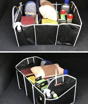 Органайзер для багажника, складаний контейнер для зберігання, з роздільними відсіками, вбудованими ручками, компактний дизайн, міцна тканина для автомобіля, дому, організації, подорожей, продуктів харчування