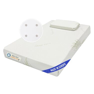 Матрац Kiby Next to Me 83x50 см, висота 8 см (сертифікований Oeko-TEX та CERTIPUR), виготовлений з тканини з алое вера, знімний та можна прати Безкоштовна подушка 83 x 50 x 8 см