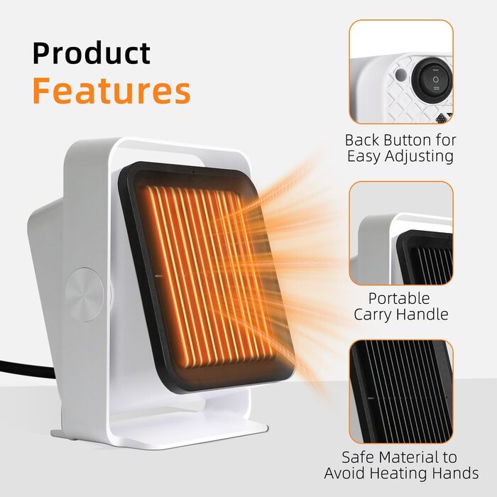 Енергозберігаючий вентилятор-обігрівач, PTC матеріал з 2 режимами, невеликий портативний вентилятор-обігрівач, захист від перегріву та перекидання, портативний та тихий вентилятор-обігрівач для дому, офісу, спальні