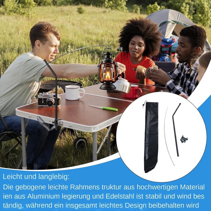 Підставка для кемпінгового ліхтаря стовп для кемпінгового ліхтаря 57 см, легко регулюється по висоті Стовпи для ліхтарів з алюмінієвого сплаву з сумкою для перенесення, світлова щогла для походів, піших прогулянок, пікніків, чорний колір