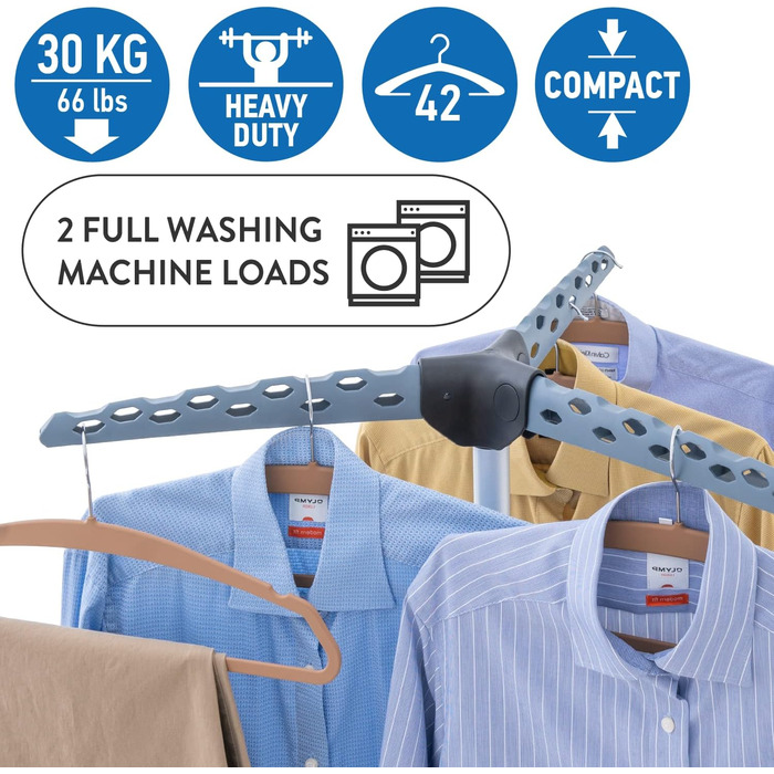 Вішалка для одягу Tatkraft Pine кінь, ротаційна сушарка для кемпінгу, нержавіюча сталь, компактна складна, сіра