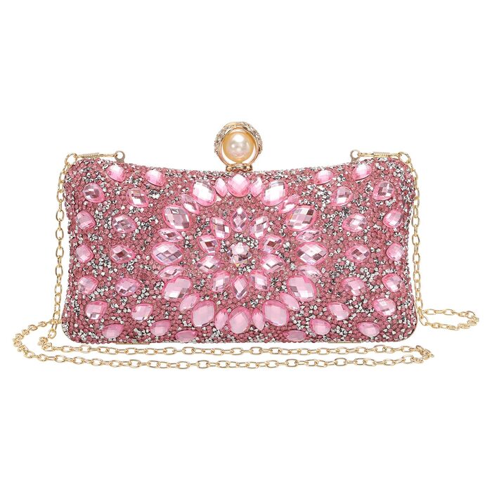 Вечірня сумочка для жінок, блискуче кришталеве клатч з ланцюжком на плече для весілля, вечора та вихідних, рожевий