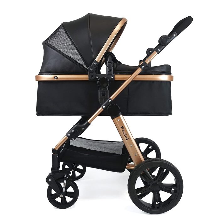 Коляска Pixini Arizona 3 в 1 зі штучної шкіри золото/чорний, з пакетом аксесуарів