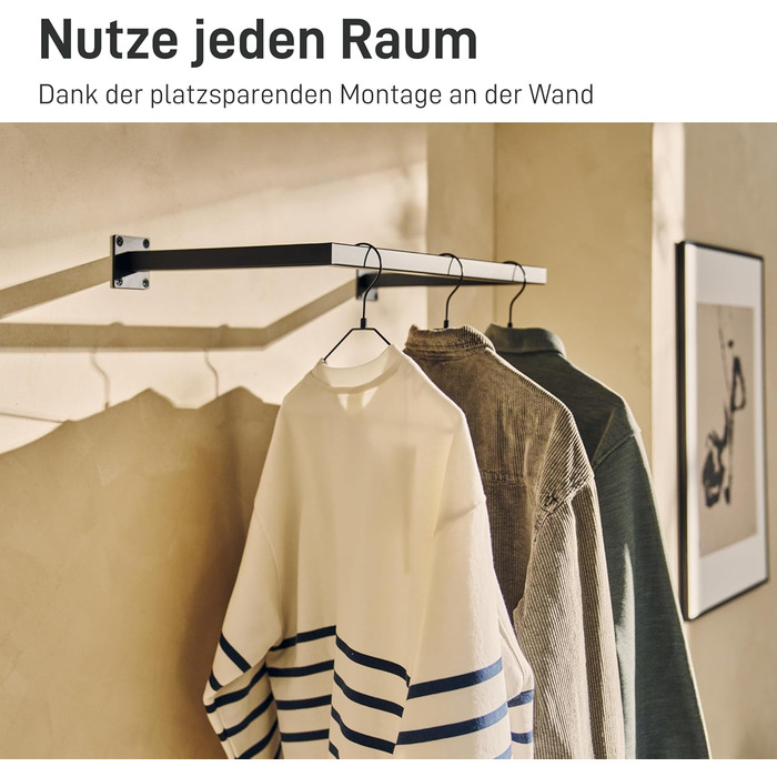 Прямокутна вішалка для одягу Легке настінне кріплення Гардеробна штанга в індустріальному стилі Металева вішалка для одягу чорного кольору Система гардеробів своїми руками Настінна шафа 90x30 см (Г30 x Ш90 см) Чорна