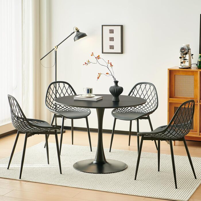 Скандинавський сучасний круглий обідній стіл, письмовий стіл, барний стіл, підходить для кухні, їдальні, вітальні та офісу, для 2-4 осіб, діаметр 100 см, чорний 100 x 100 см (круглий) чорний