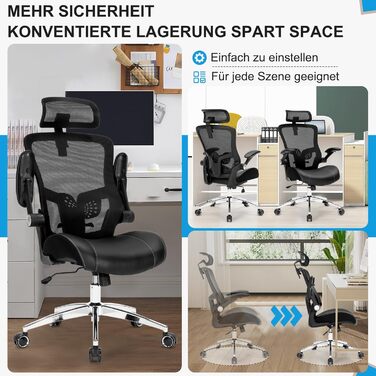 Офісний стілець 180 кг, ергономічний стілець для столу, комп&39ютерний стілець, обертовий стілець, офісні стільці, сітчастий стілець з регульованим підголівником, поперековою опорою, відкидними підлокітниками та латексною подушкою сидіння