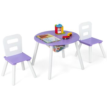 Дитячий стіл DREAMADE з 2 стільцями, 3-предметний дерев&39яний дитячий комплект сидіння зі знімною кришкою та сіткою для зберігання, комплект дитячого столу та стільців, комплект меблів для дитячої кімнати 3-7 років, фіолетовий