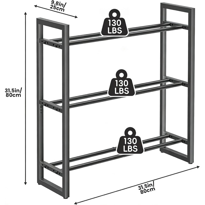 Регульована трирівнева стійка для штанг Pickpiff підставка для зберігання штанг, гирь та іншого компактний органайзер для домашнього спортзалу вантажопідйомність 170 кг