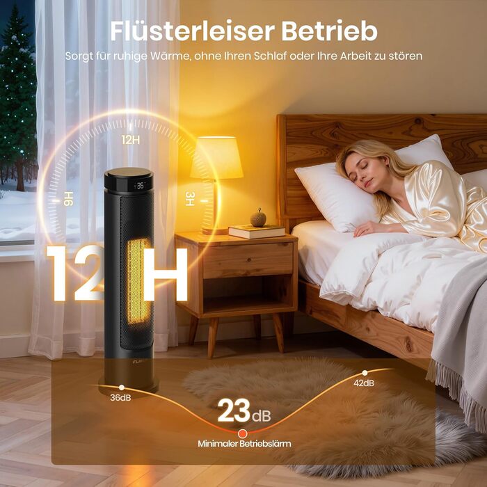 Енергозберігаючий вентилятор-обігрівач, керамічний вентилятор-обігрівач PTC потужністю 2000 Вт, тиха робота 36 дБ, термостат, коливання 70, таймер 12 годин, захист від перегріву та перекидання, електричний обігрівач для використання в приміщенні, 60 см, ч