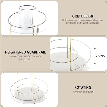 Поворотний органайзер для макіяжу для туалетного столика, 2 яруси, великий, поворотний на 360, для пензликів для макіяжу, губної помади, догляду за нігтями, догляду за шкірою, прозорі подарунки для жінок (прозорий)