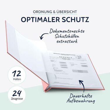 Папка для сертифікатів пастельна папка для документів DIN A4, папка для документів з кришкою, що загвинчується, і 12 прозорими кишенями, папка з лляної структури з 12 рукавами, приблизно 24 x 31,5 x 2 см (рожева), 36113