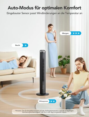 Інтелектуальний безшумний баштовий вентилятор GoveeLife, вентилятори, що обертаються на 75, з додатком і голосовим пультом дистанц