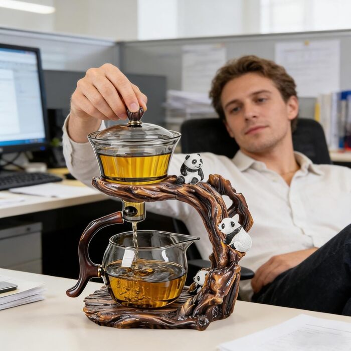 Скляний чайний набір Ледачий Кунг-Фу, чайник з інфузером та магнітною підставкою, прозорий для розсипного чаю, кави та квіткового чаю, з піддоном для крапель