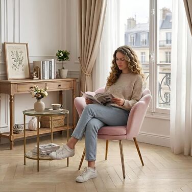 Крісло-туалет Chairus, крісло-ракушка з оксамиту, крісло для відпочинку із золотими ніжками, крісло для вітальні, світло-рожевий