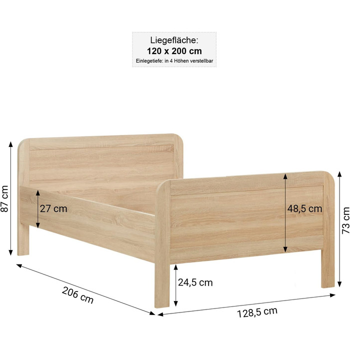 Ліжко для людей похилого віку Homestyle4u 120x200 Comfort з рейковою основою, комфортна висота, натуральне дерево, піднятий вхід, надзвичайно високе дерев&39яне ліжко для людей похилого віку Артикул 3319
