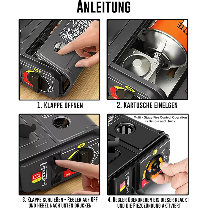 Туристична плита TruWare для газових балонів - Потужна, портативна та надійна газова плита з картриджами та хрестовиною для плити - Ідеально підходить для приготування їжі на свіжому повітрі та щоденного використання. Газова плита 4 картриджі