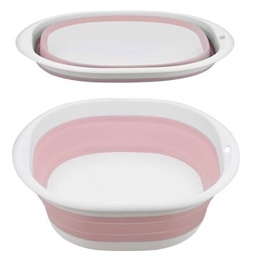 Складана мийка для миття посуду, 9 л, портативна мийка, силіконовий пластиковий кошик, багатоцільова мийка для подорожей на природі, кемпінгова мийка, компактна, складана, рожевий S, M, синій білий