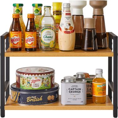 Рівнева підставка для спецій, кухонна полиця, органайзер для стільниці, настільне сховище для спецій, для кухні, вітальні, офісу, натуральний колір TLJ002N, 2-