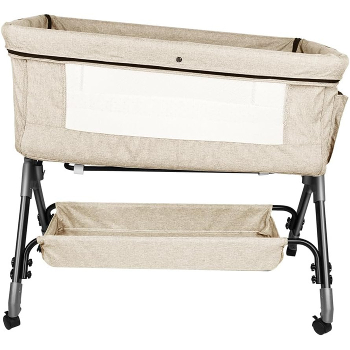 Дитяче ліжечко 3-в-1 приліжкове ліжечко, дитяча колиска та дорожнє ліжечко, 4-рівневе регулювання висоти дитячого ліжечка, що відкидається, дитяче ліжко, колиска для дітей вагою до 25 кг - 104 x 52 x 100-110 см - кремово-білий колір