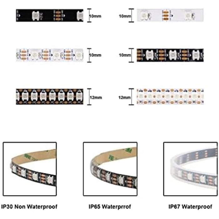 Світлодіодна стрічка LOAMLIN WS2812B 5M 60 світлодіодів/м, програмований світлодіод RGB IC Magic Color 300 пікселів, гнучка світлодіодна стрічка 5050 SMD з індивідуальною адресацією, чорна друкована плата, IP30 неводонепроникна (біла друкована плата, 1 M 