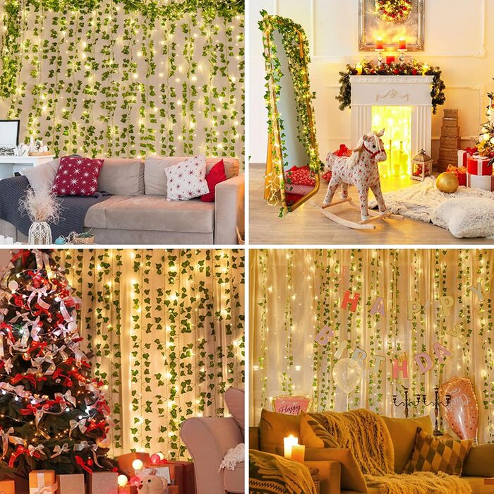 Плюща штучні казкові вогні, гірлянда плюща з 252 світлодіодами казкові вогні, завіса під керівництвом для весільного офісу садової