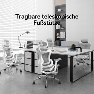Ергономічне офісне крісло SIHOO з динамічною поперековою підтримкою, 3D-підлокітниками та регульованою спинкою, підставкою для ніг для додаткового комфорту, стільце для домашнього офісу, Doro C300 біло-біла основа з підставкою для ніг