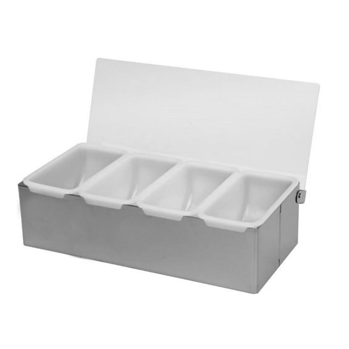 Контейнер для інгредієнтів Cocktail7 з нержавіючої сталі, 4 відділення, прозора пластикова кришка та знімні контейнери, барні аксесуари