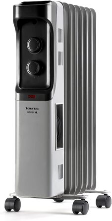 Масляний радіатор, 7 елементів. 1500 Вт. 3 рівні потужності. Регульований термостат. Захист від перегріву. Легке транспортування ручка та колеса. Низьке енергоспоживання, сірий. 1500 Вт 7 елементів