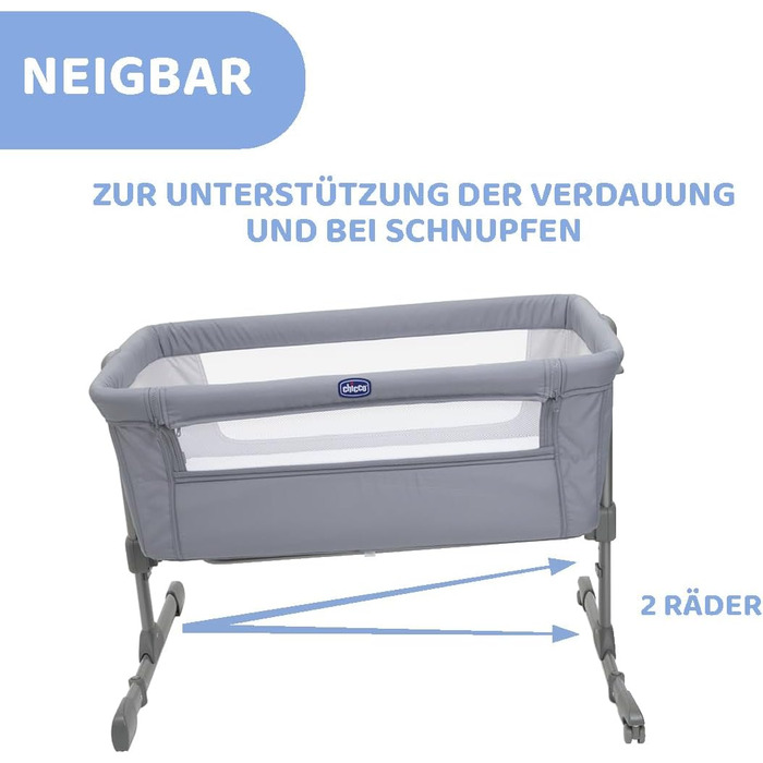 Дитяче ліжечко Chicco Next2Me Essential для новонароджених, приліжкове ліжечко, сумісне з різними ліжками, регульована висота, гарна циркуляція повітря, матрац і сумка в комплекті, 0-6 місяців, сірий колір