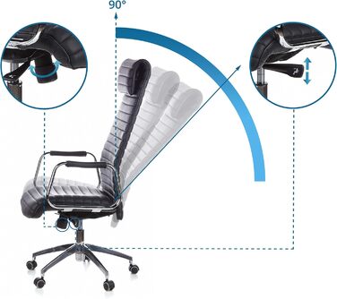 Крісло керівника ASPERA 20 Шкіряне офісне крісло Nappa чорного/хромованого кольору з високою спинкою/підголівником чорного кольору, 600900