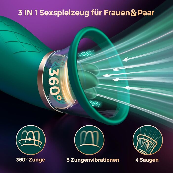 Вібраційна секс-іграшка FIDECH для жінок, стимулятор клітора для неї з 4 режимами всмоктування, 5 режимів язика, вібратор, що обертається на 360, вібратор для язика, секс-іграшка для пар, екстремальна секс-іграшка, зелений