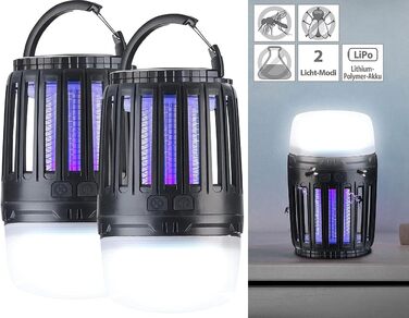 Засіб від комарів Exbuster 2 шт. УФ-засіб від комах 2-в-1 та ліхтар для кемпінгу з акумуляторною батареєю, USB (лампа від комарів, вуличний засіб від комах з акумуляторною батареєю, настільна лампа з батареєю)