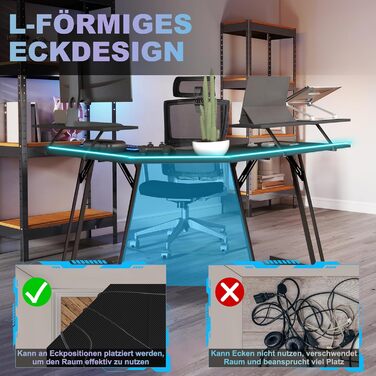 Ігровий стіл 140 см Великий ігровий стіл L-подібний комп&39ютерний стіл з підставкою для монітора, карбонове волокно Ергономічний кутовий стіл для ігор та домашнього офісу 140 см