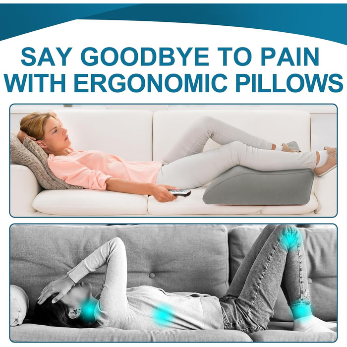 Надувна подушка для ніг, портативна клиноподібна подушка для ніг, клиноподібна подушка для ніг, покращує кровообіг та зменшує набряки, для сну, відпочинку та вагітності (сіра)