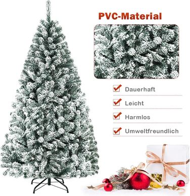 Штучна ялинка COSTWAY 180/225 см зі снігом, ялинка з металевою підставкою, ПВХ голки, складна штучна ялинка, ідеально підходить для дому, офісу, магазинів та готелів (180 см) 180 см