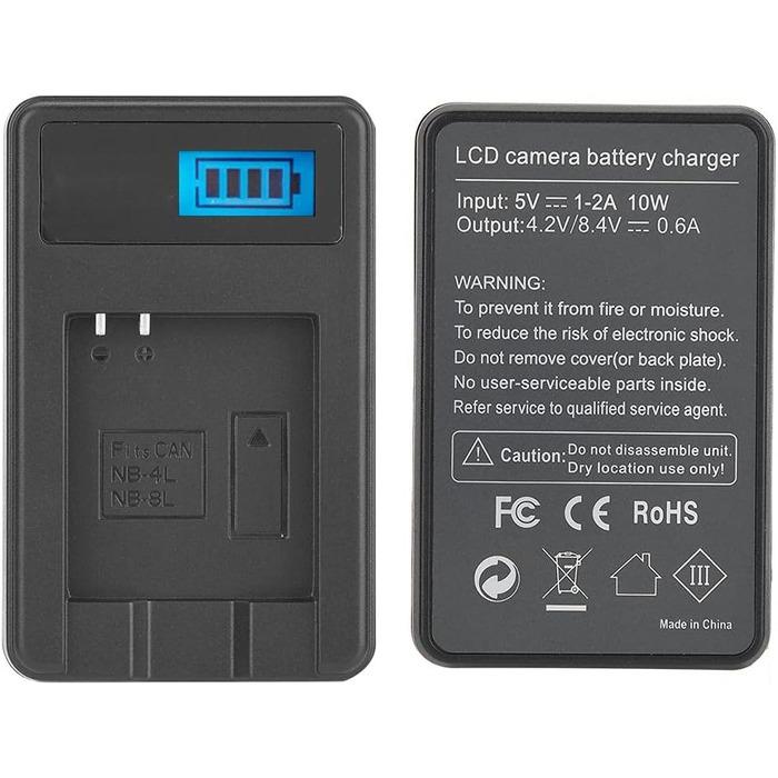 Зарядний пристрій Nikou NB-4L/8L з РК-дисплеєм, простий зарядний пристрій, USB-зарядний пристрій 5V 1-2A 10W