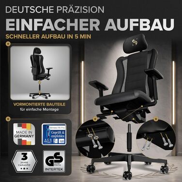 Ергономічне офісне крісло запатентоване 3D-з&39єднання сидіння Робоче крісло, 100 індивідуальне регулювання Ергономічне офісне крісло Комп&39ютерне крісло Обертове крісло, вантажопідйомність 150 кг, чорне Legatus Plus