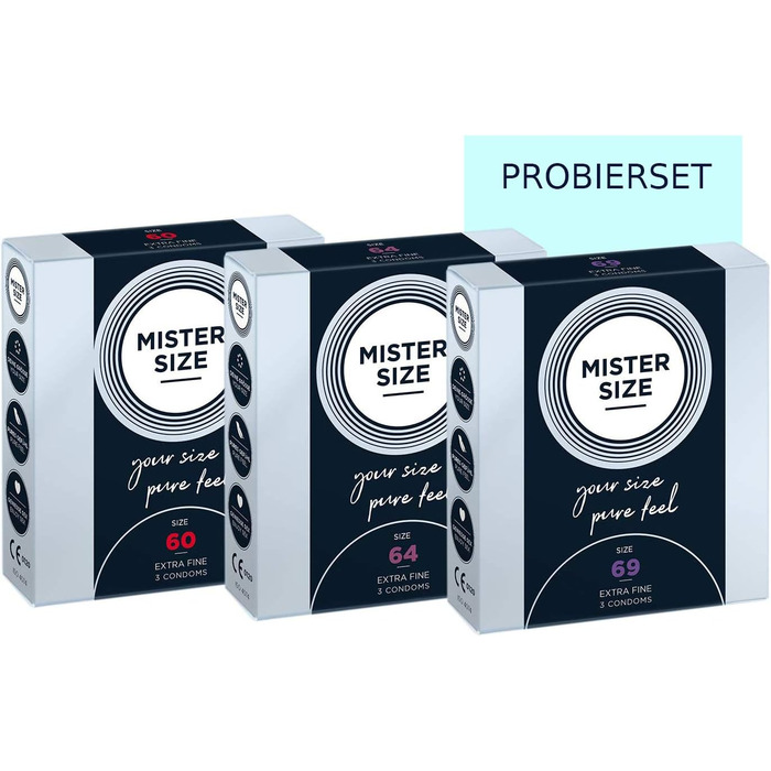 Набір MISTER SIZE XXL, презервативи 60, 64, 69 мм, ультратонкі, зволожені, 9 шт